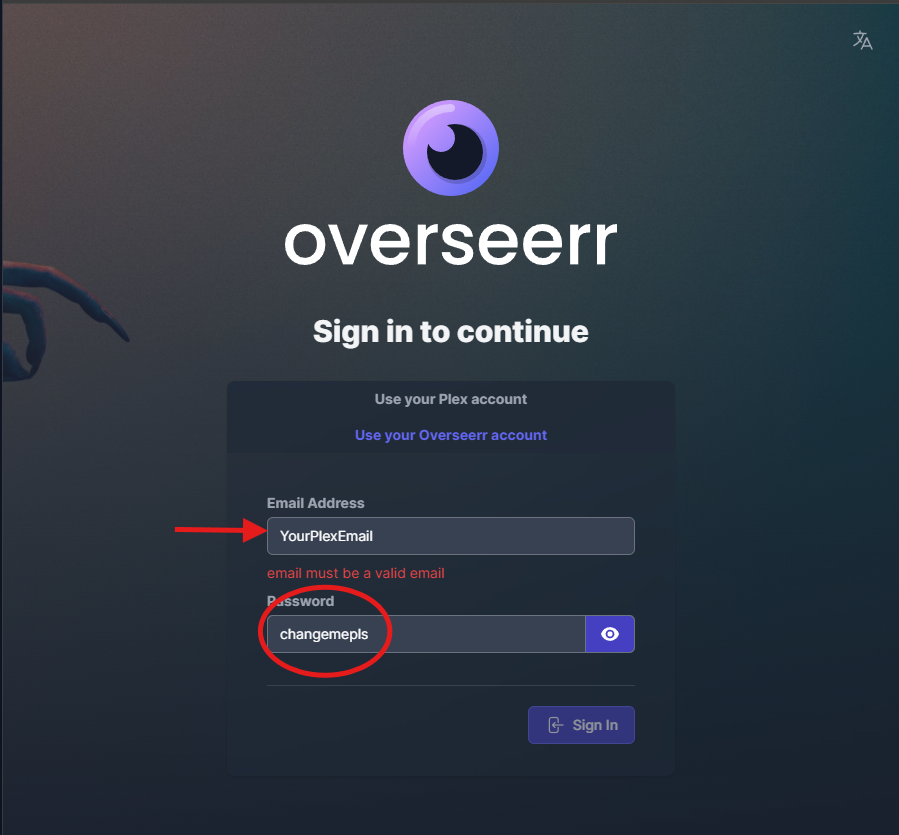 Overseerr Login Credentials