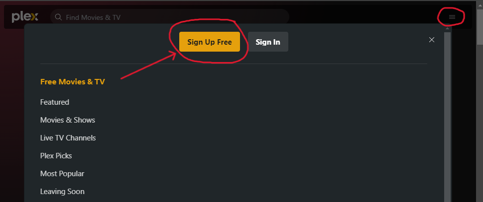 Plex Sign Up Button